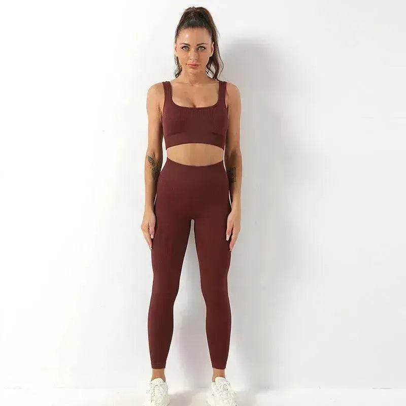 2pcs Thread Yoga Suit Seamless Bra And Butt Lifting High Waist Leggings Set For Women Sports Fitness Yoga Pants Sportswear Outfits Clothing - www.Shopthatapp.com #