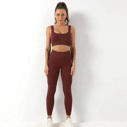 2pcs Thread Yoga Suit Seamless Bra And Butt Lifting High Waist Leggings Set For Women Sports Fitness Yoga Pants Sportswear Outfits Clothing - www.Shopthatapp.com #