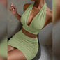 2pcs Dress Suits For Women Halter Lace-up Hip Top And Pleated Hip-covering Skirt - www.Shopthatapp.com
