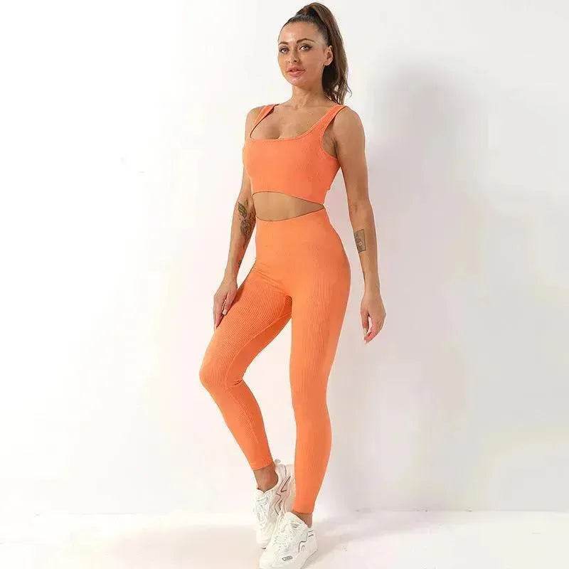 2pcs Thread Yoga Suit Seamless Bra And Butt Lifting High Waist Leggings Set For Women Sports Fitness Yoga Pants Sportswear Outfits Clothing - www.Shopthatapp.com