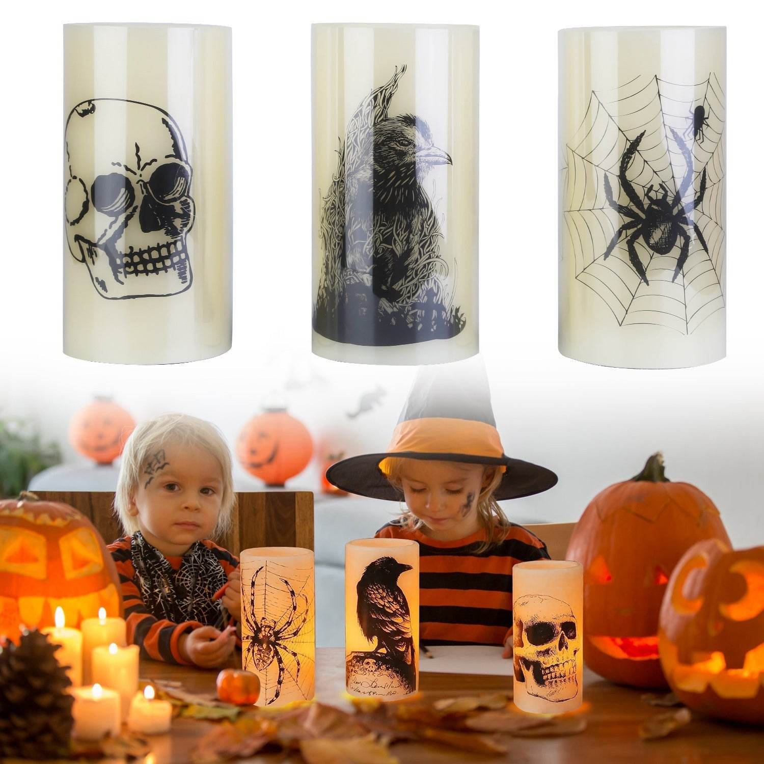3 Pack Halloween Flameless Candle Lamp With Timer Setting Battery Operated Warm Orange Light Candles For Halloween Party Decoration - www.Shopthatapp.com #