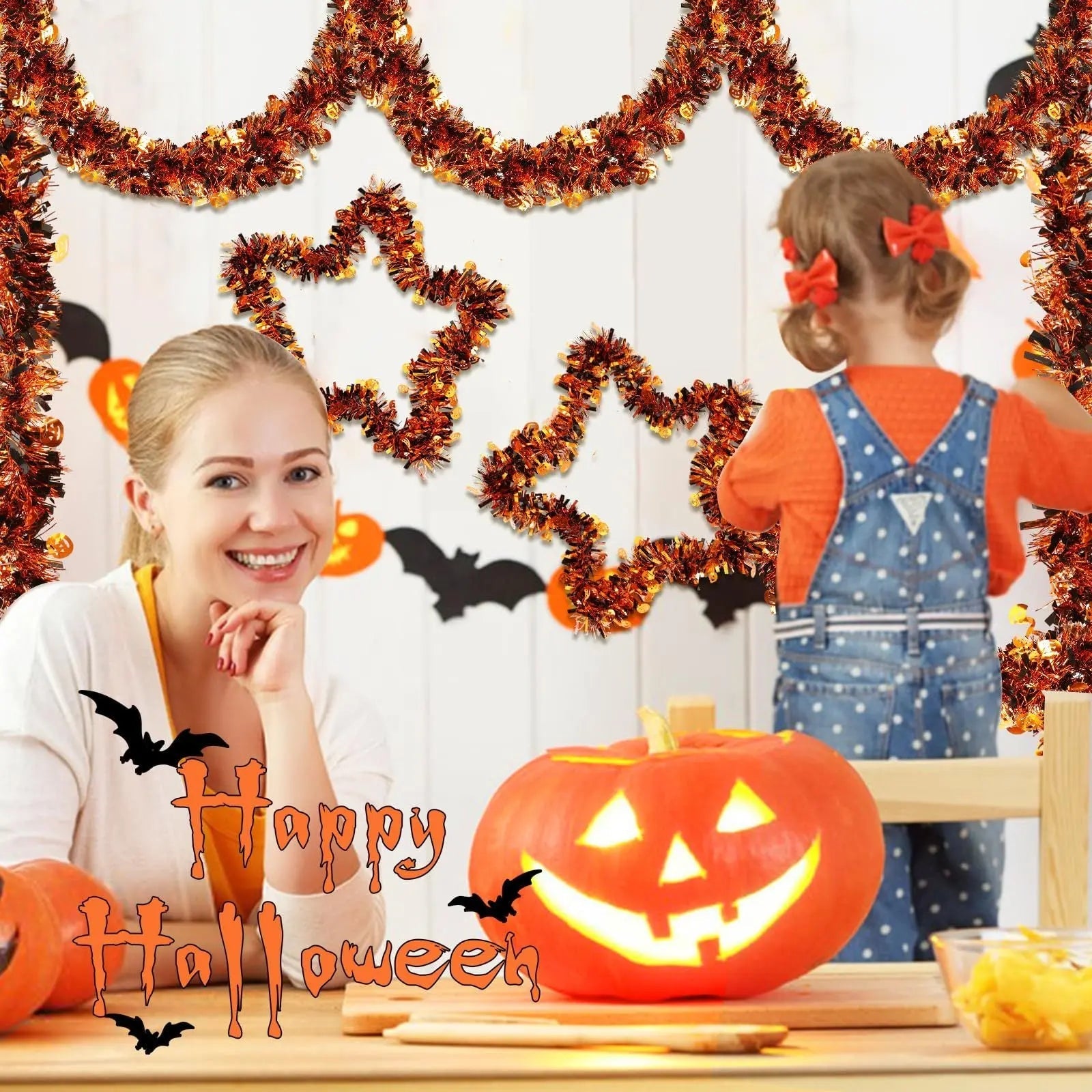 3 Pcs Halloween Decorations, Orange Metallic Tinsel Twist, 19.7 Feet-Cannot Be Listed On Amazon Platform - www.Shopthatapp.com