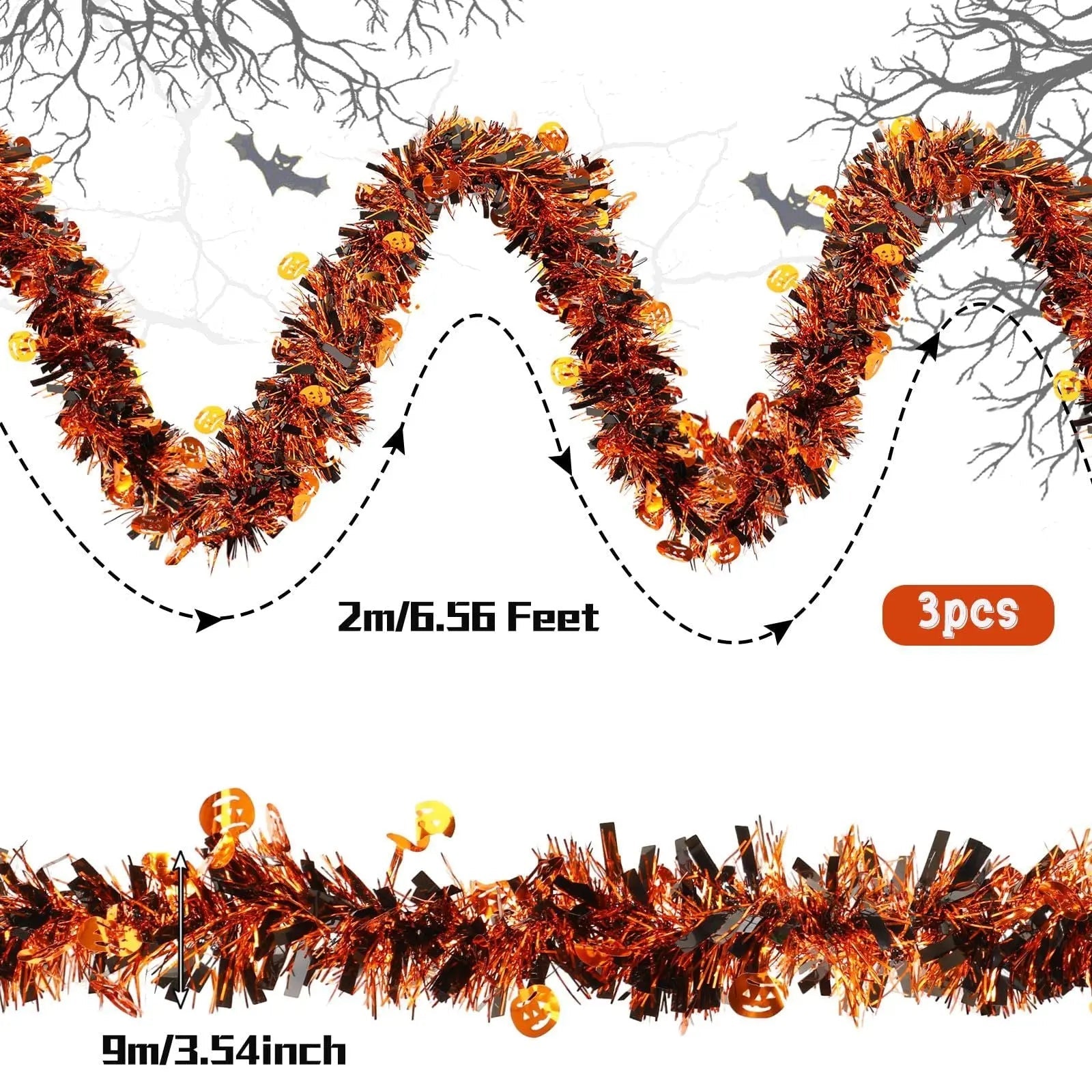 3 Pcs Halloween Decorations, Orange Metallic Tinsel Twist, 19.7 Feet-Cannot Be Listed On Amazon Platform - www.Shopthatapp.com