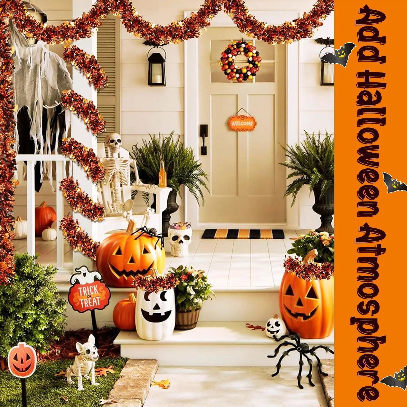 3 Pcs Halloween Decorations, Orange Metallic Tinsel Twist, 19.7 Feet-Cannot Be Listed On Amazon Platform - www.Shopthatapp.com