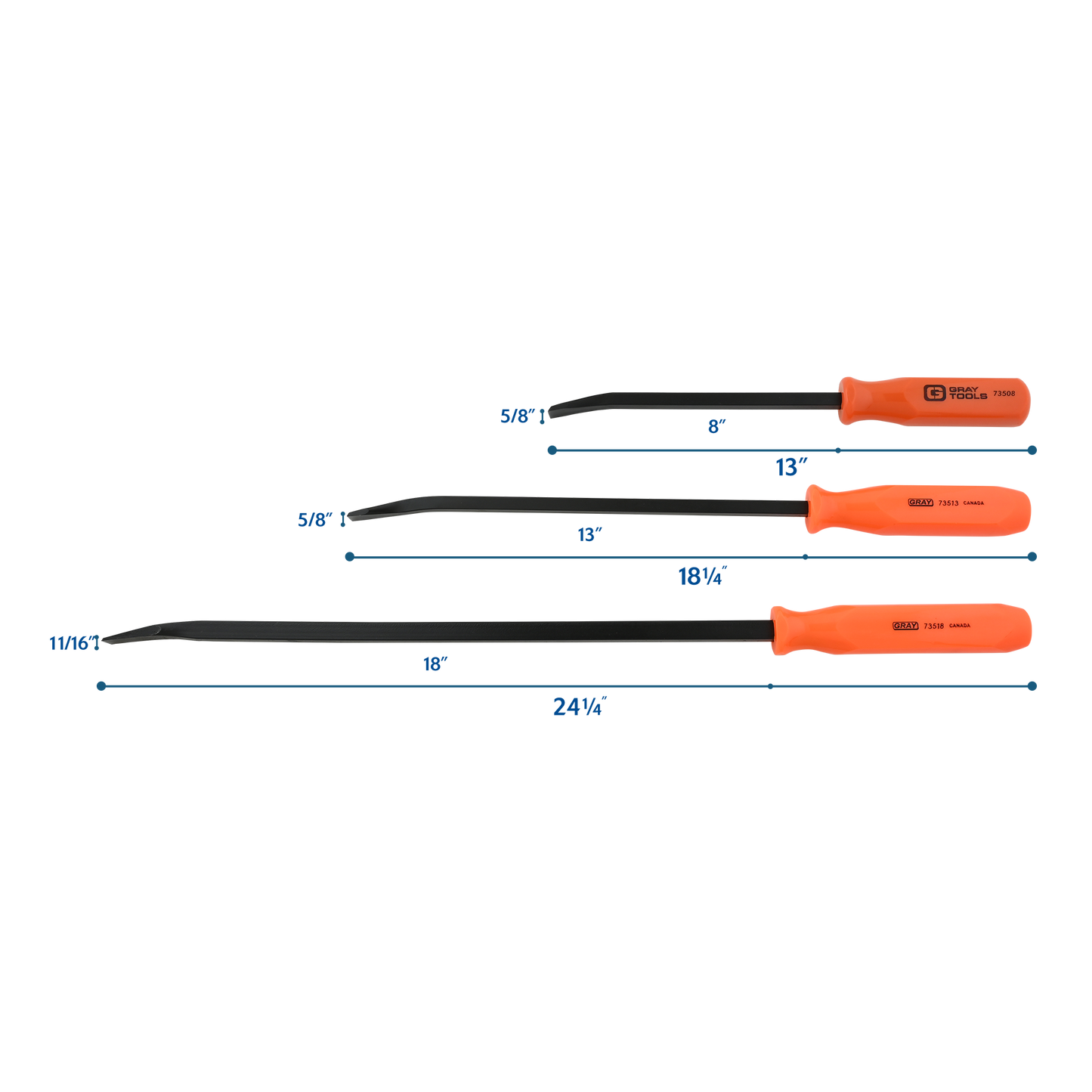 3 Piece Florescent Orange Handled Pry Bar Set with Black Oxide Blades - www.Shopthatapp.com #