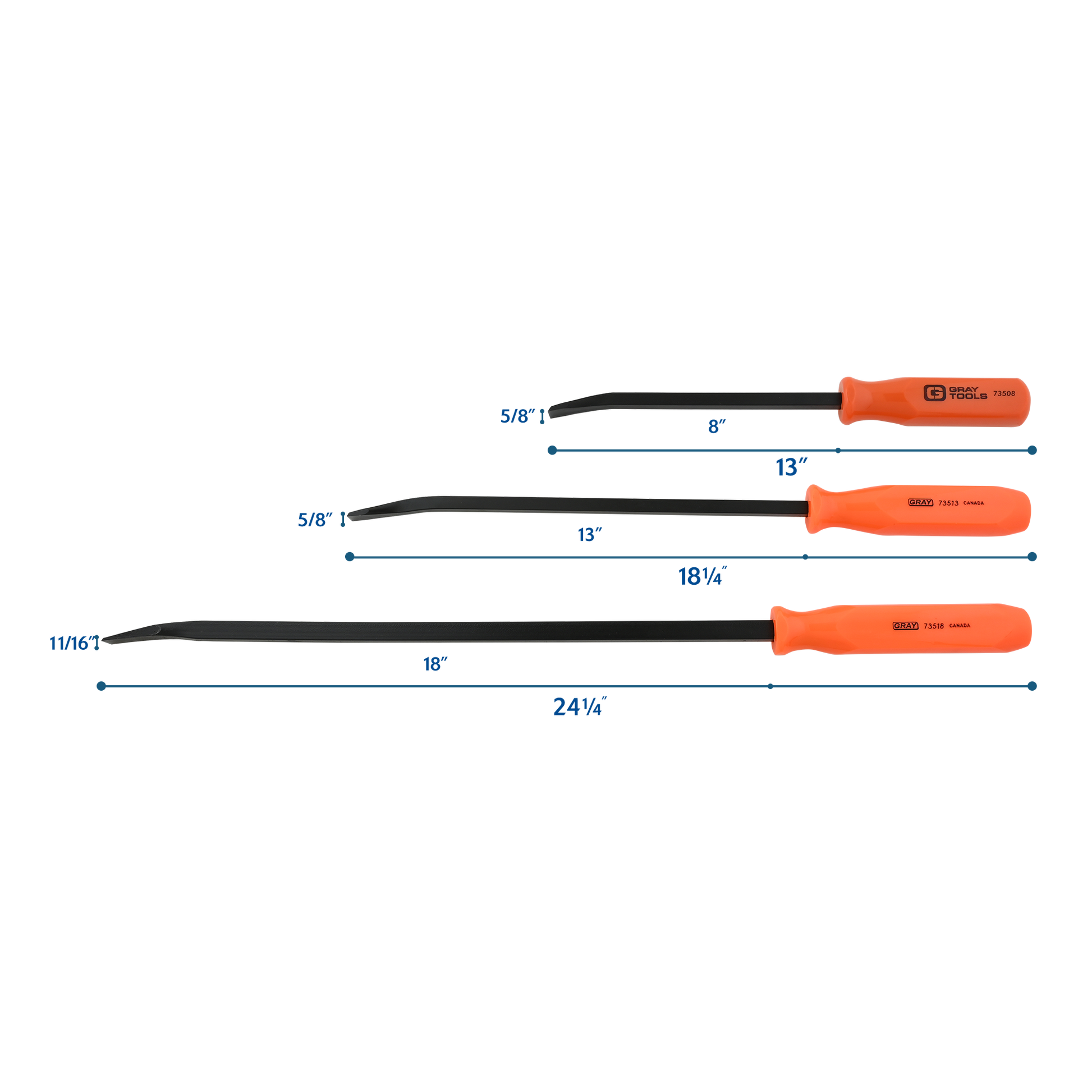 3 Piece Florescent Orange Handled Pry Bar Set with Black Oxide Blades - www.Shopthatapp.com #