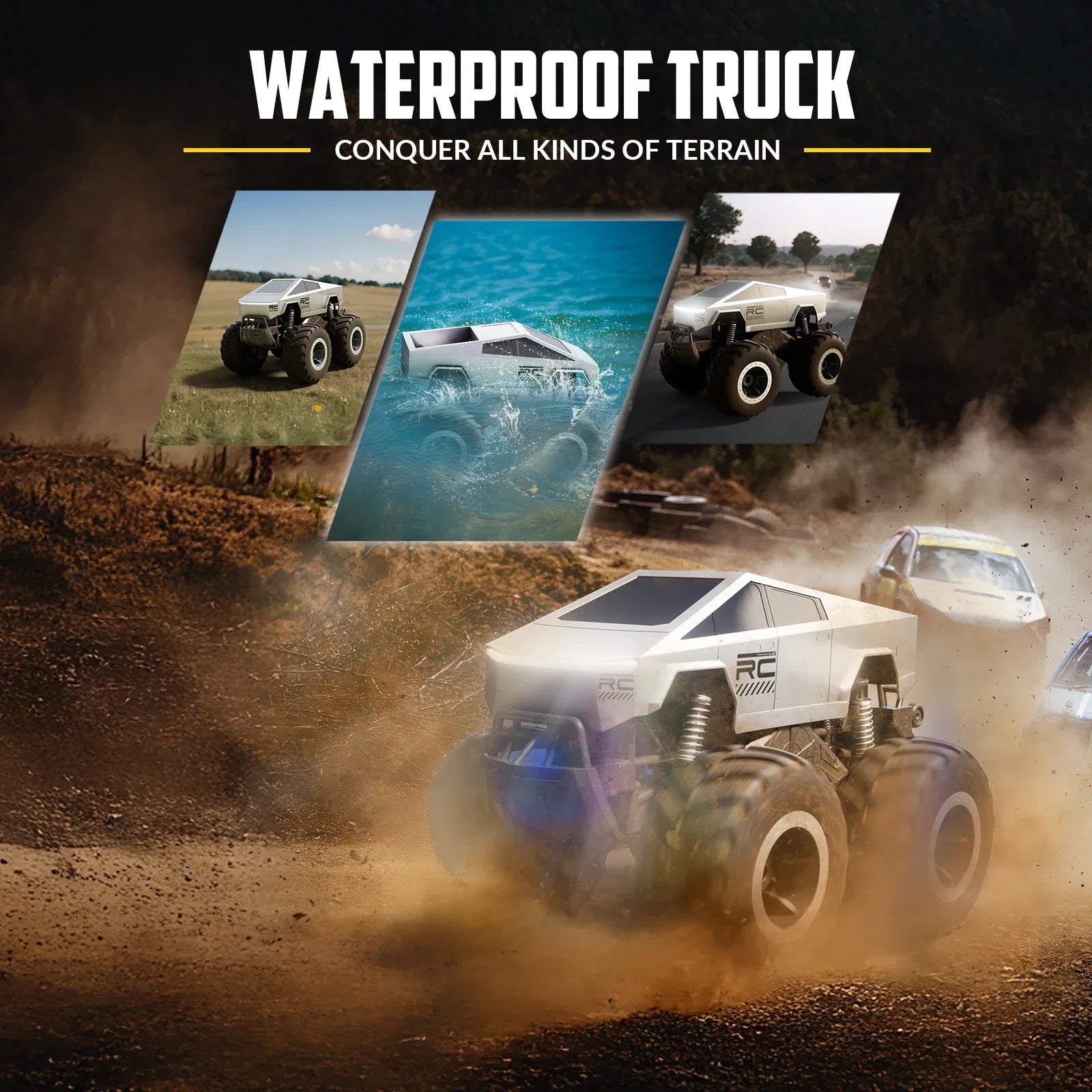 4WD Cybertruck-Inspired RC Truck | Amphibious, 360° Spins, Waterproof - www.Shopthatapp.com