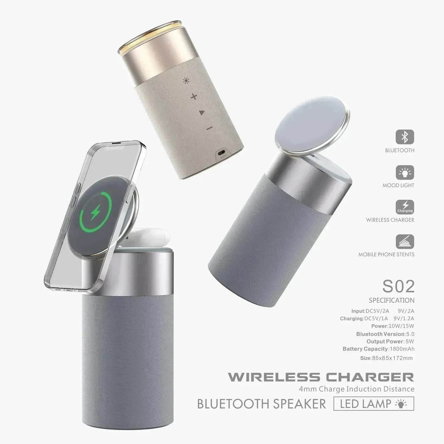 3 In 1 Multi-Function IPhone And AirPods Wireless Charger Portable Bluetooth Speaker With Touch Lamp For Home And Office - www.Shopthatapp.com