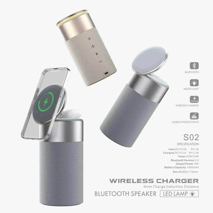 3 In 1 Multi-Function IPhone And AirPods Wireless Charger Portable Bluetooth Speaker With Touch Lamp For Home And Office - www.Shopthatapp.com