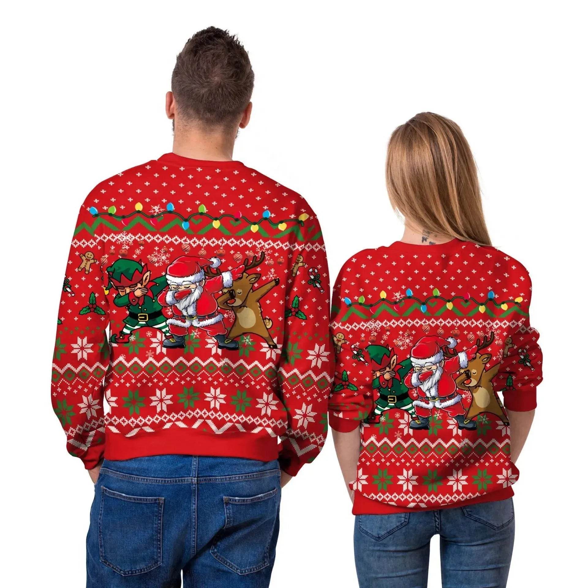Men And Women Digital Printing Christmas Round Neck Sweater Tops - www.Shopthatapp.com