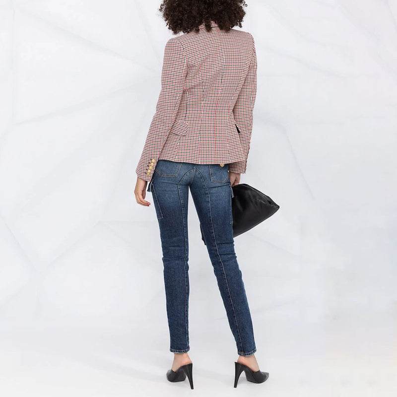 Houndstooth Small Jacket Women Long-Sleeved Double-Breasted Plaid Blazer - www.Shopthatapp.com