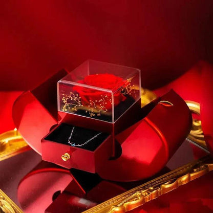 Fashion Jewelry Box Red Apple Christmas Gift Necklace Eternal Rose For Girl Mother's Day Valentine's Day Gifts With Artificial Flower Rose Flower Jewelry Box - www.Shopthatapp.com