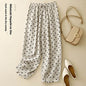 Cotton Hemp Polka Dots Tied Elastic Waist Harem wide go lneg trouser Pants For Women - www.Shopthatapp.com