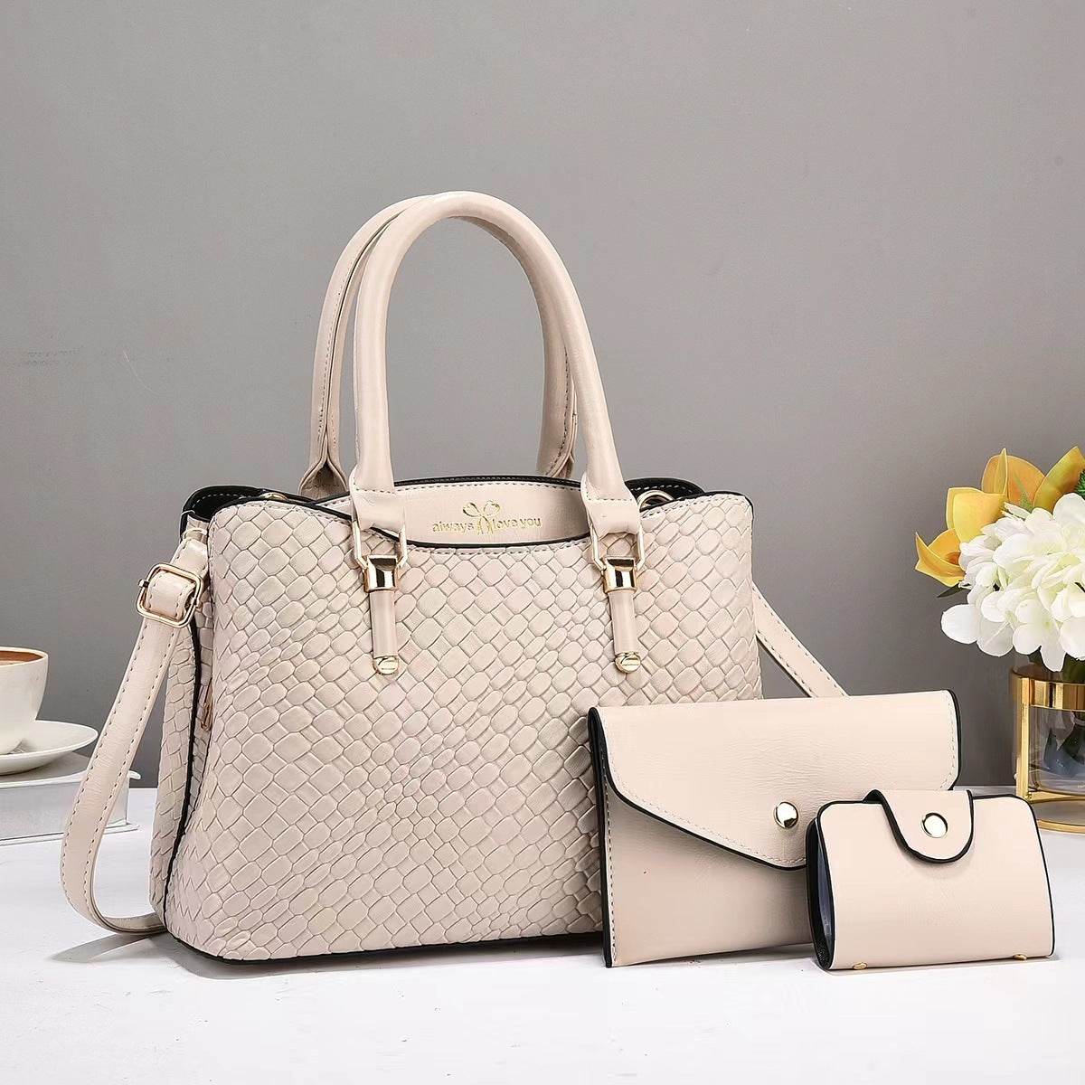 Woven Texture Three-piece Set Large Capacity One Shoulder Combination Bags women - www.Shopthatapp.com