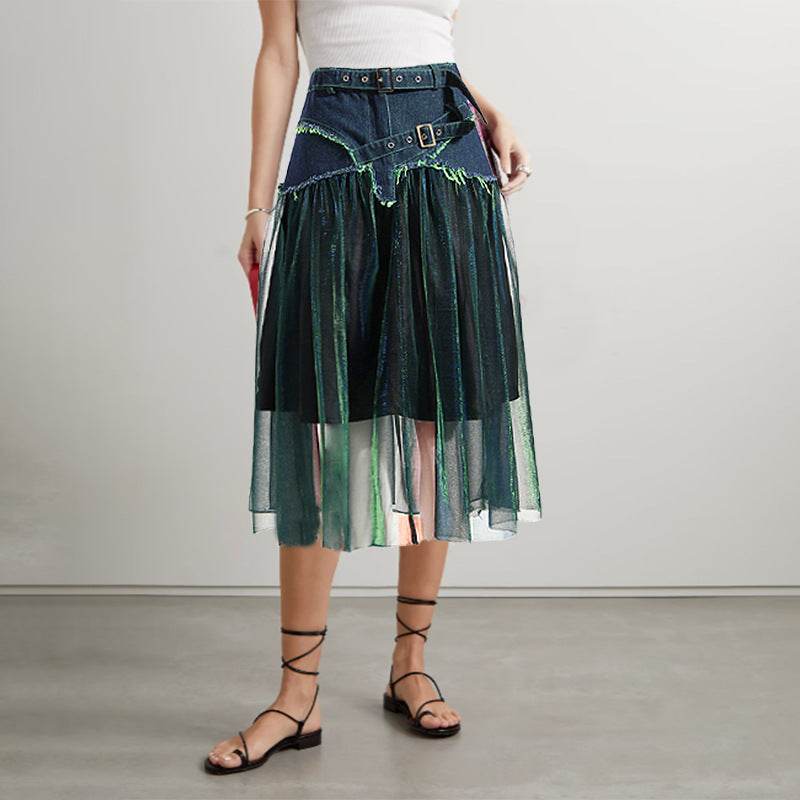 Denim Midi Skirt A Line Mid Length Street Style - www.Shopthatapp.com
