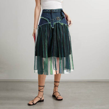 Denim Midi Skirt A Line Mid Length Street Style - www.Shopthatapp.com