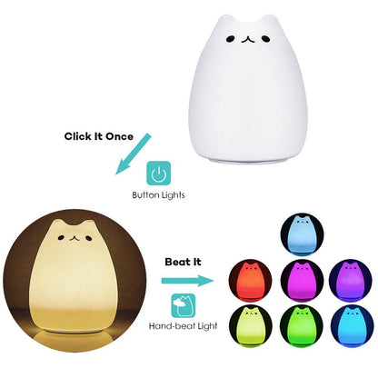 Children Night Light, EECOO Cute Cat Lamp Soft Silicone Sensitive Tap Control Decompression Toy - www.Shopthatapp.com