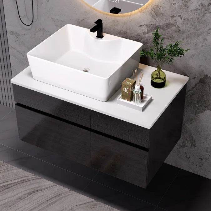 31.5 Inches Wall Mounted Single Bathroom Vanity With Engineered Stone Top - www.Shopthatapp.com #