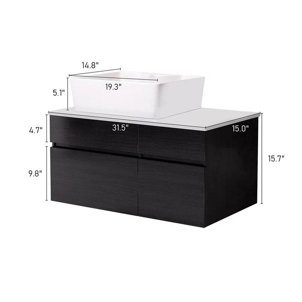 31.5 Inches Wall Mounted Single Bathroom Vanity With Engineered Stone Top - www.Shopthatapp.com #
