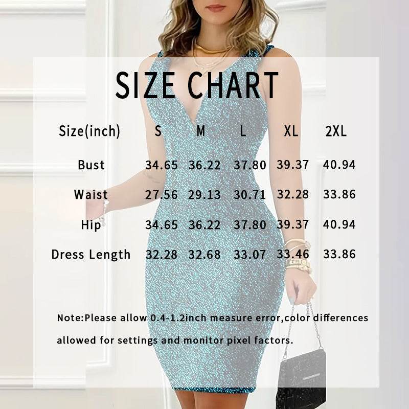 Women's Sequin Knee Length Cocktail Dress Deep V Neck Body fitted Evening Dinner Party Dress - www.Shopthatapp.com