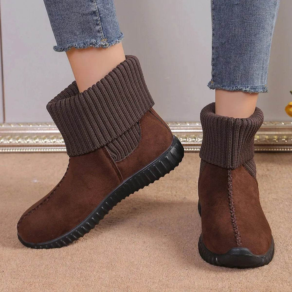 Flat Ankle Boots With Reversible Knitted Design Winter Fashion Comfortable Snow Boot For Women Shoes - www.Shopthatapp.com