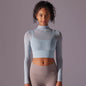Quick Drying Gym Slim Fit Mesh Turtleneck Long Sleeve Workout Crop Top - www.Shopthatapp.com