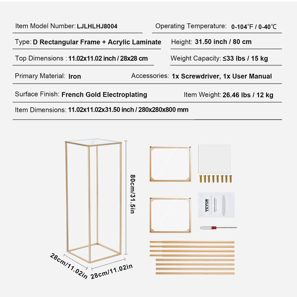 10PCS 31.5inch High Wedding Flower Stand, With Acrylic Laminate,Metal Vase Column Geometric Centerpiece Stands, Gold Rectangular Floral Display Rack For Events Reception, Party Decoration - www.Shopthatapp.com