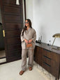 Casual Women Wide Leg Pants Long Sleeves Shirt Sets Ladies Loose High Street 2 Piece Outfits Pant co ords for Women Trouser co ords for Women - www.Shopthatapp.com