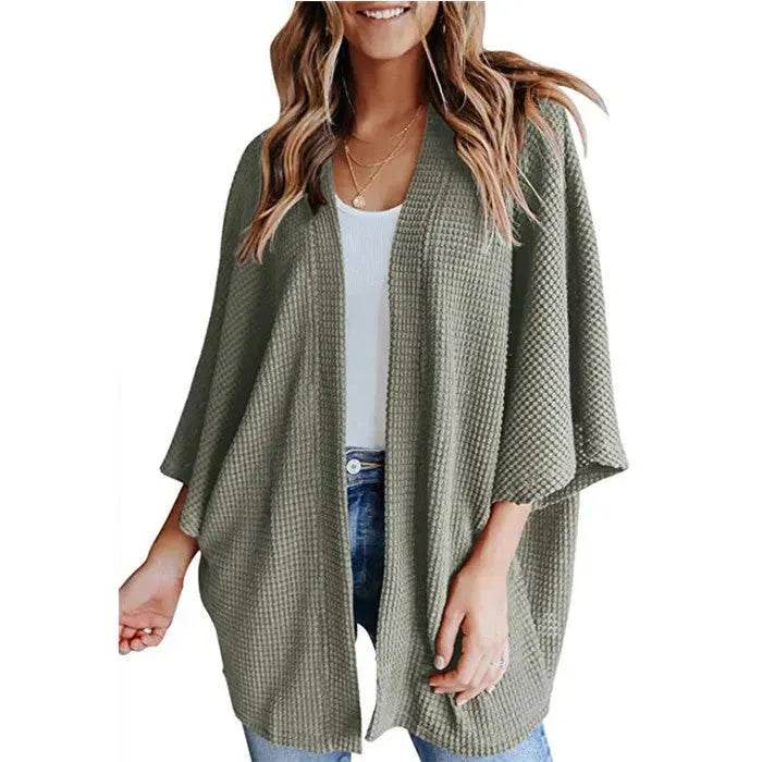 Short Sleeve Waffle Gerson Winter Fleece Women's Cardigan - www.Shopthatapp.com
