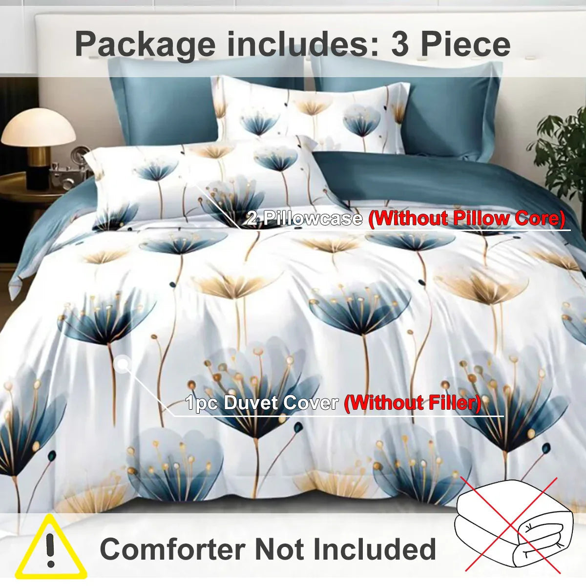 3-piece Set Of Simple And Fresh Blue And White Floral Duvet Cover, Polyester Bedroom Decoration Bedding Set Twin Full Queen King Size - www.Shopthatapp.com