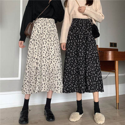 Casual Floral New Fresh High Waist Slimming Korean-style Midi A- Line Skirt - www.Shopthatapp.com