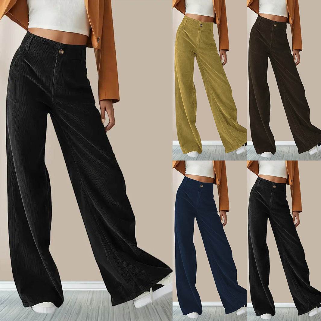 High Waist Drooping Slimming Casual Straight Pants Women's Corduroy Trousers - www.Shopthatapp.com