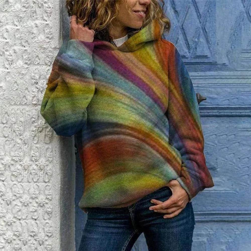 Hooded Long Sleeve Digital Printing Loose Casual Sweater For Women - www.Shopthatapp.com