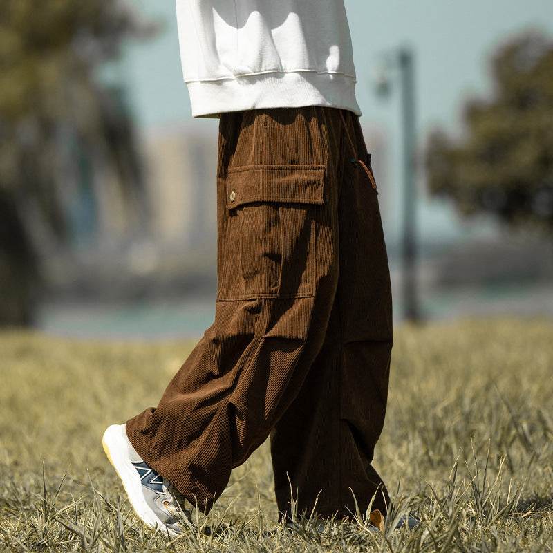Autumn And Winter Straight Casual Wide-leg Corduroy Baggy Cargo Pant Overalls Men - www.Shopthatapp.com