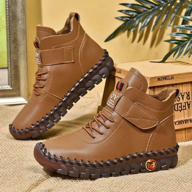 Women Snow Boots Winter Warm Lace Up Plush Ankle Boots With Sewing Thread Design New Waterproof Non-slip Platform Cozy Shoes - www.Shopthatapp.com