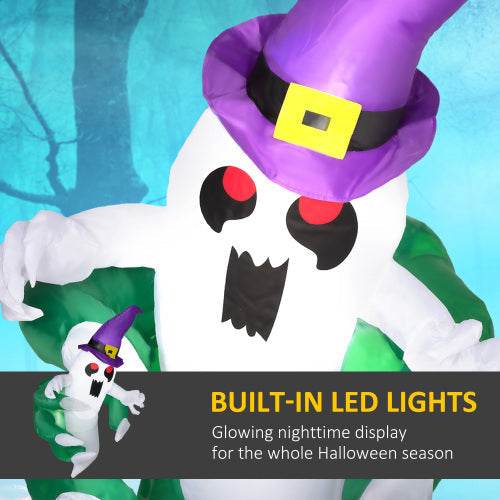 Outsunny 4ft Inflatable Halloween Decoration, Lighted Window Sticker Ghost In Hat, Blow Up Outdoor LED Yard Display, Waterproof - www.Shopthatapp.com