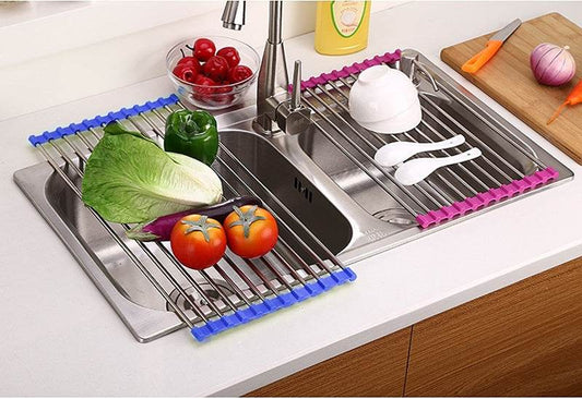 Folding Kitchen Drain Sink Rack Stainless Steel sink caddies - www.Shopthatapp.com