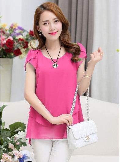New Spring Summer Women Chiffon Loose Blouse  top O-Neck Short sleeve Plus size - www.Shopthatapp.com
