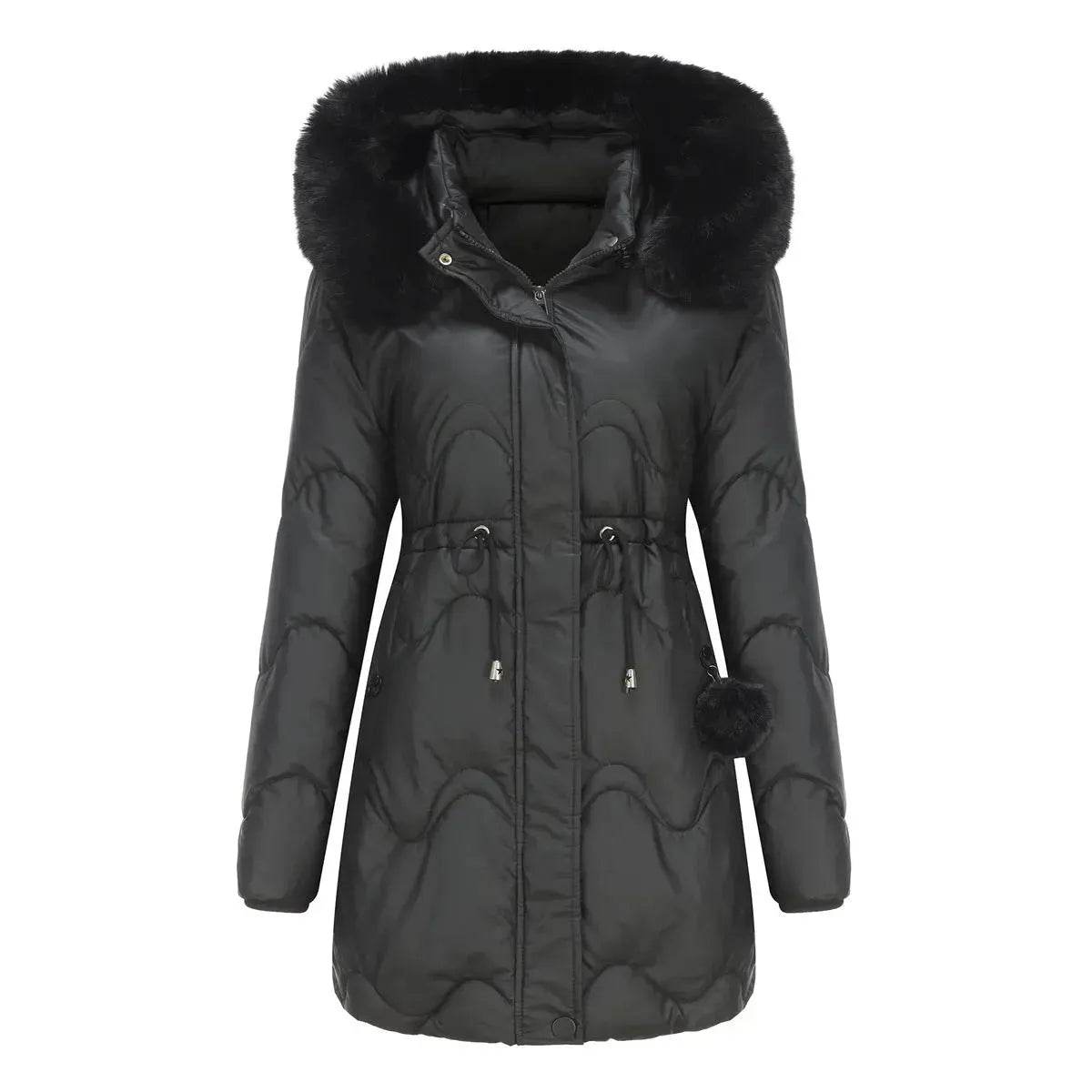 Autumn Winter Fur Collar cotton padded long winter jacket for women - www.Shopthatapp.com