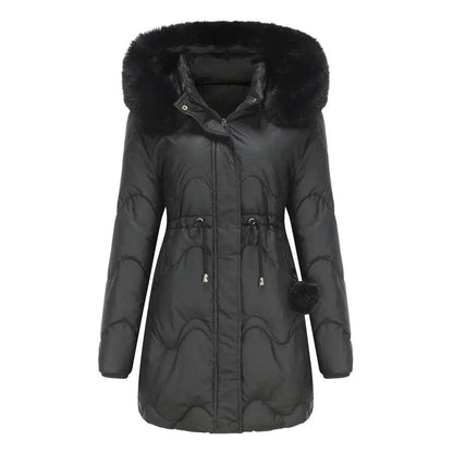 Autumn Winter Fur Collar cotton padded long winter jacket for women - www.Shopthatapp.com