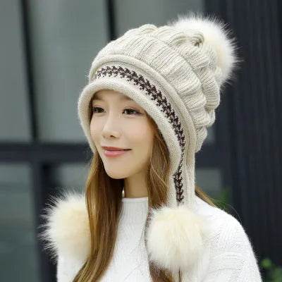 Women Cozy Knit Fleece-Feel Beanie With Ear Flaps Winter Hat Perfect For Skiing & Outdoor Activities - www.Shopthatapp.com