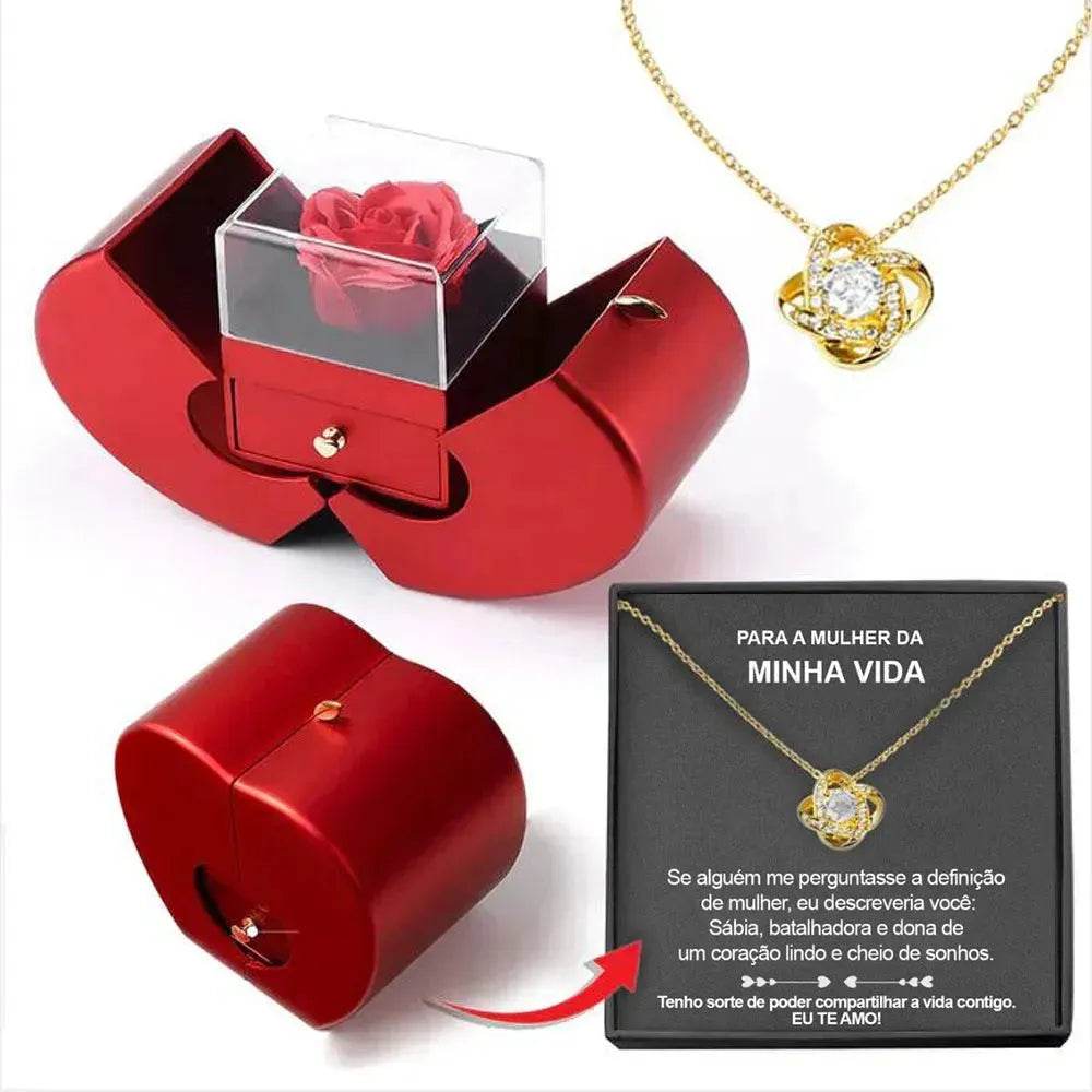 Fashion Jewelry Box Red Apple Christmas Gift Necklace Eternal Rose For Girl Mother's Day Valentine's Day Gifts With Artificial Flower Rose Flower Jewelry Box - www.Shopthatapp.com