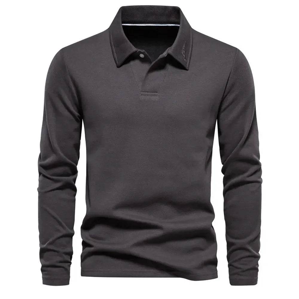 Fashion Plain Lapel Long-sleeved Polo Shirt Men's Casual Autumn Polo sweatshirt - www.Shopthatapp.com