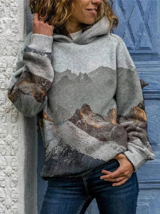 Hooded Long Sleeve Digital Printing Loose Casual Sweater For Women - www.Shopthatapp.com
