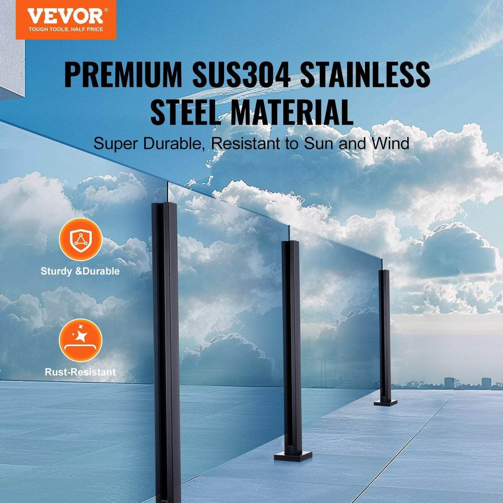 Thickness Tempered Glass, 304 Stainless Steel Glass Mounting Clamp, Glass Shelf Bracket For Balcony, Garden, Deck, Stair, Black - www.Shopthatapp.com