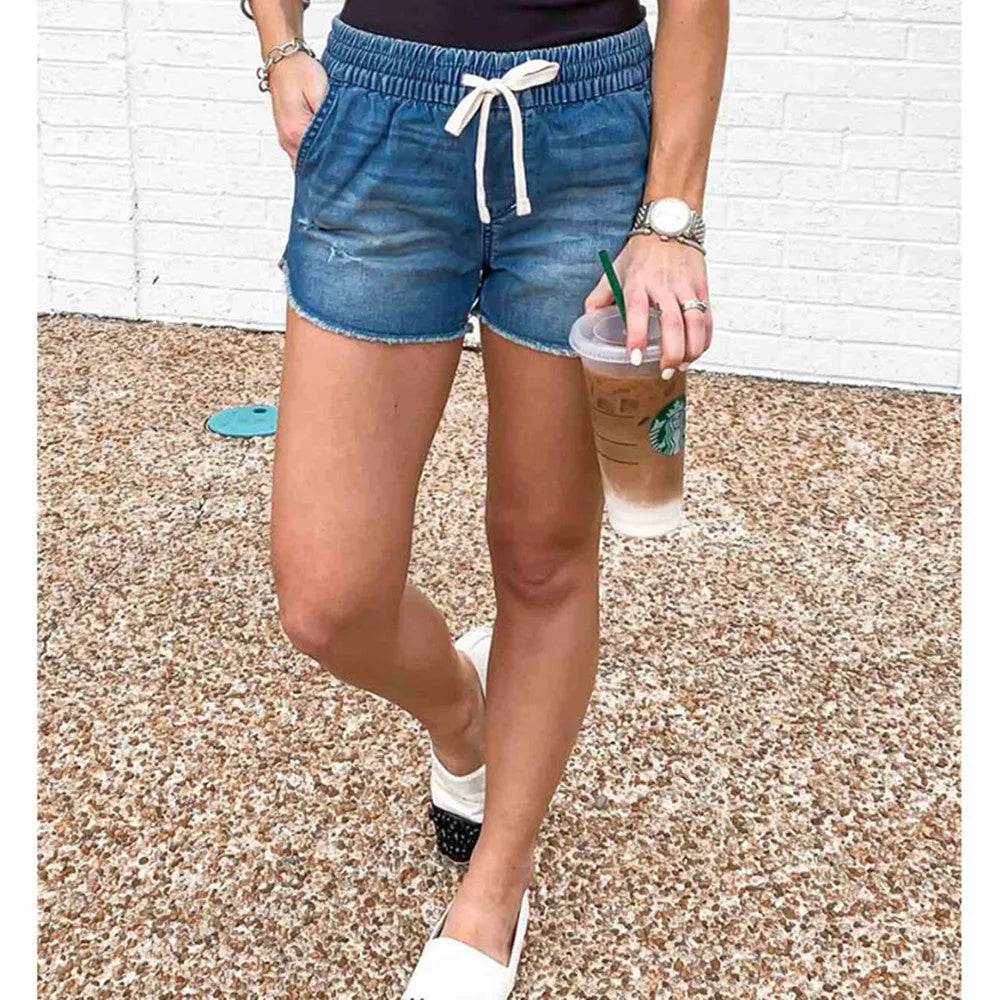 Denim Short Mid Waist Loose Jeans Wash - www.Shopthatapp.com