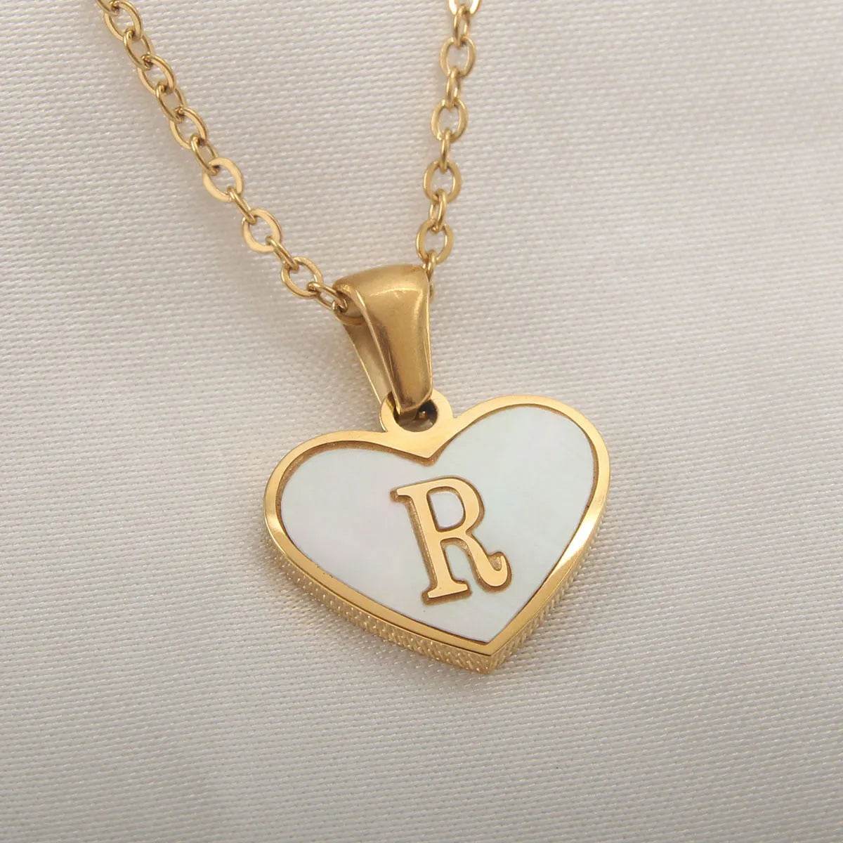 26 Letter Heart-shaped Necklace White Shell Love Clavicle Chain Fashion Personalized Necklace For Women Jewelry Valentine's Day - www.Shopthatapp.com