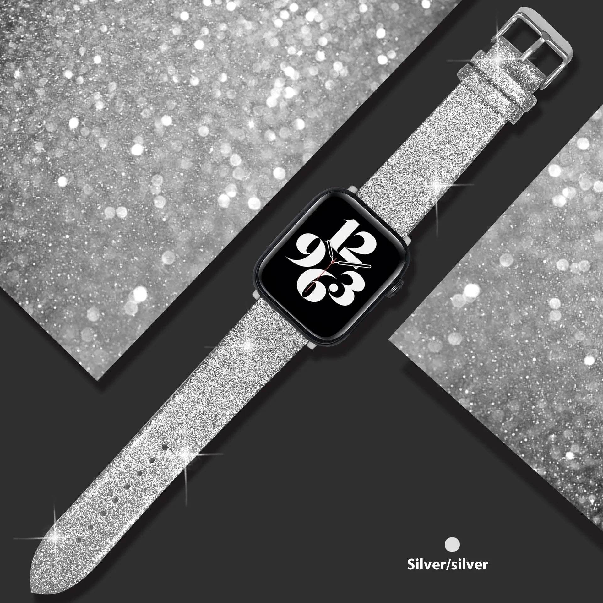 Leather Single Ring Glitter Buckle Couple Watch Strap Suitable for Apple Watch - www.Shopthatapp.com