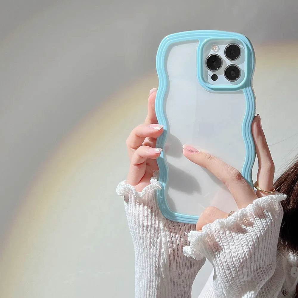 Wave Border Mobile Phone Case Solid Color Simple Candy Color - www.Shopthatapp.com