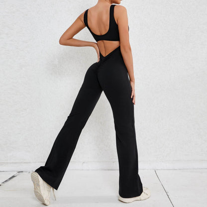 Hollow Back Workout Jumpsuit Sports Athleisure Yoga Wide Leg Jumpsuit - www.Shopthatapp.com